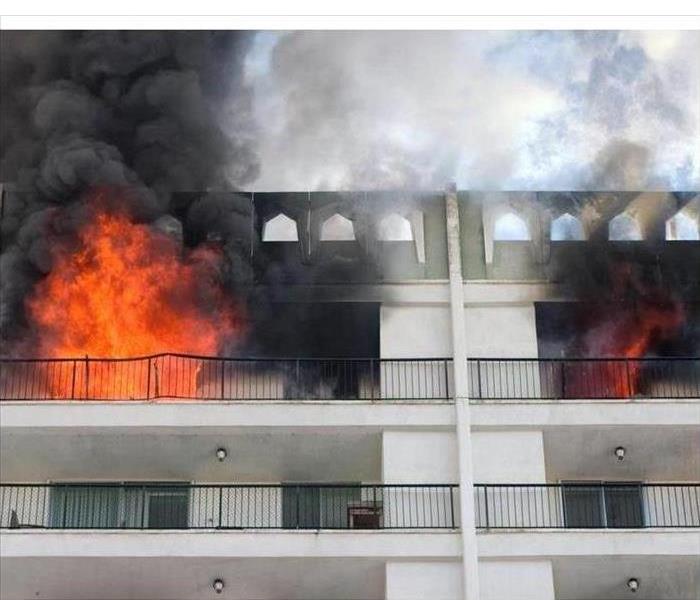 Apartment building on fire